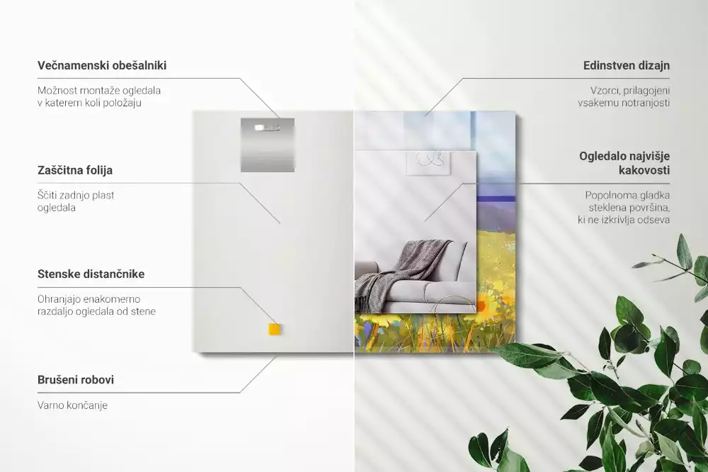 Oglindă decorativă dreptunghiulară cu model câmp de floarea-soarelui