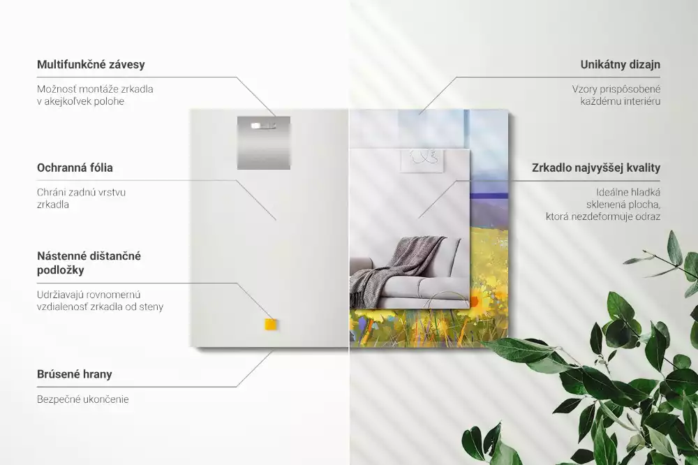 Oglindă decorativă dreptunghiulară cu model câmp de floarea-soarelui