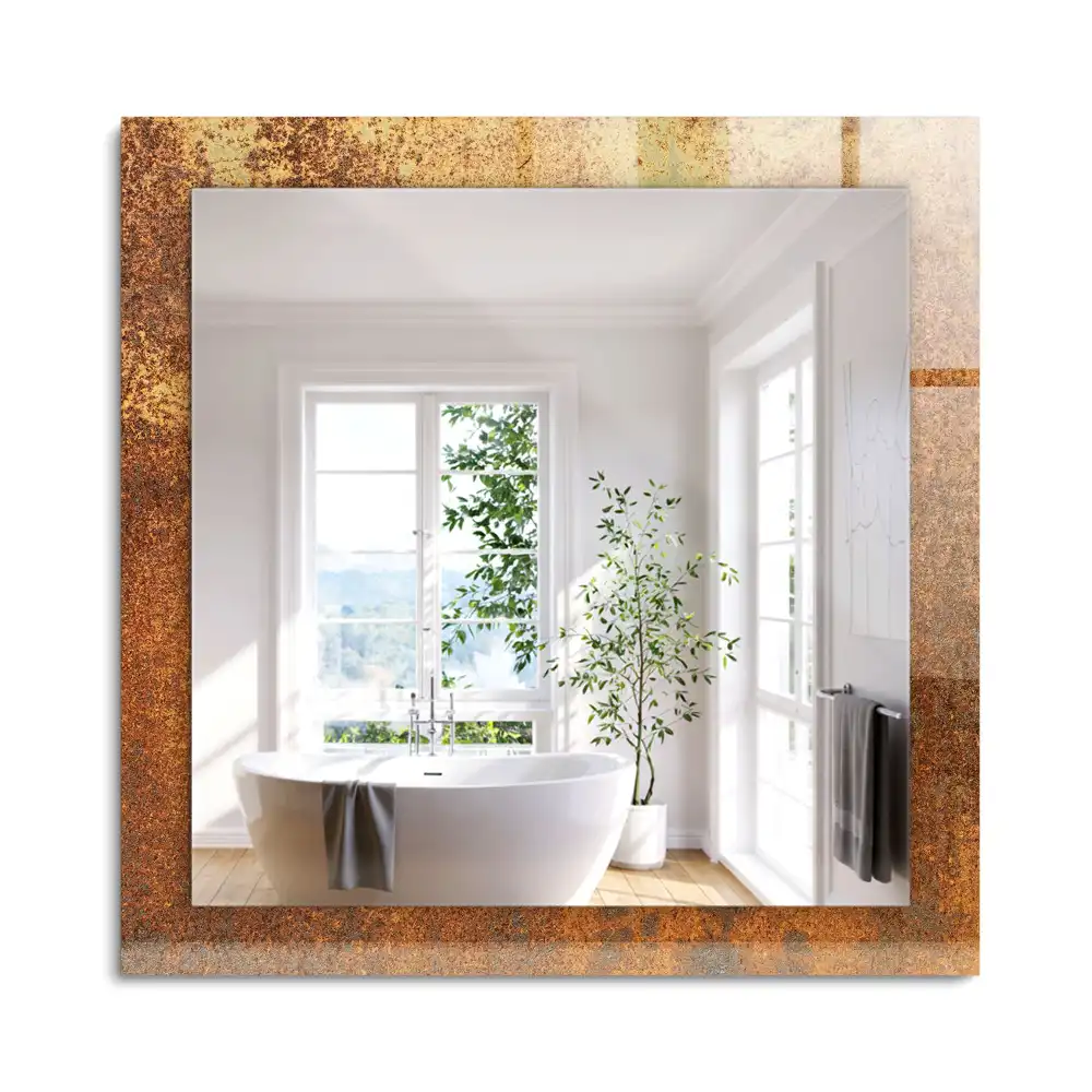 Oglindă decorativă de perete dreptunghiulară cu aspect de tablă ruginită