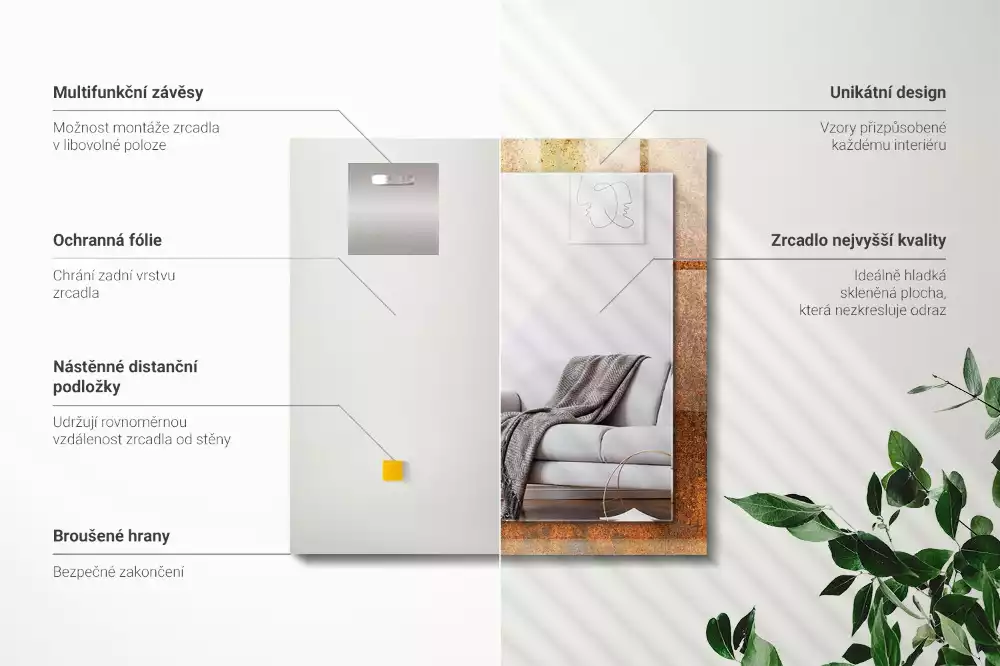 Oglindă decorativă de perete dreptunghiulară cu aspect de tablă ruginită