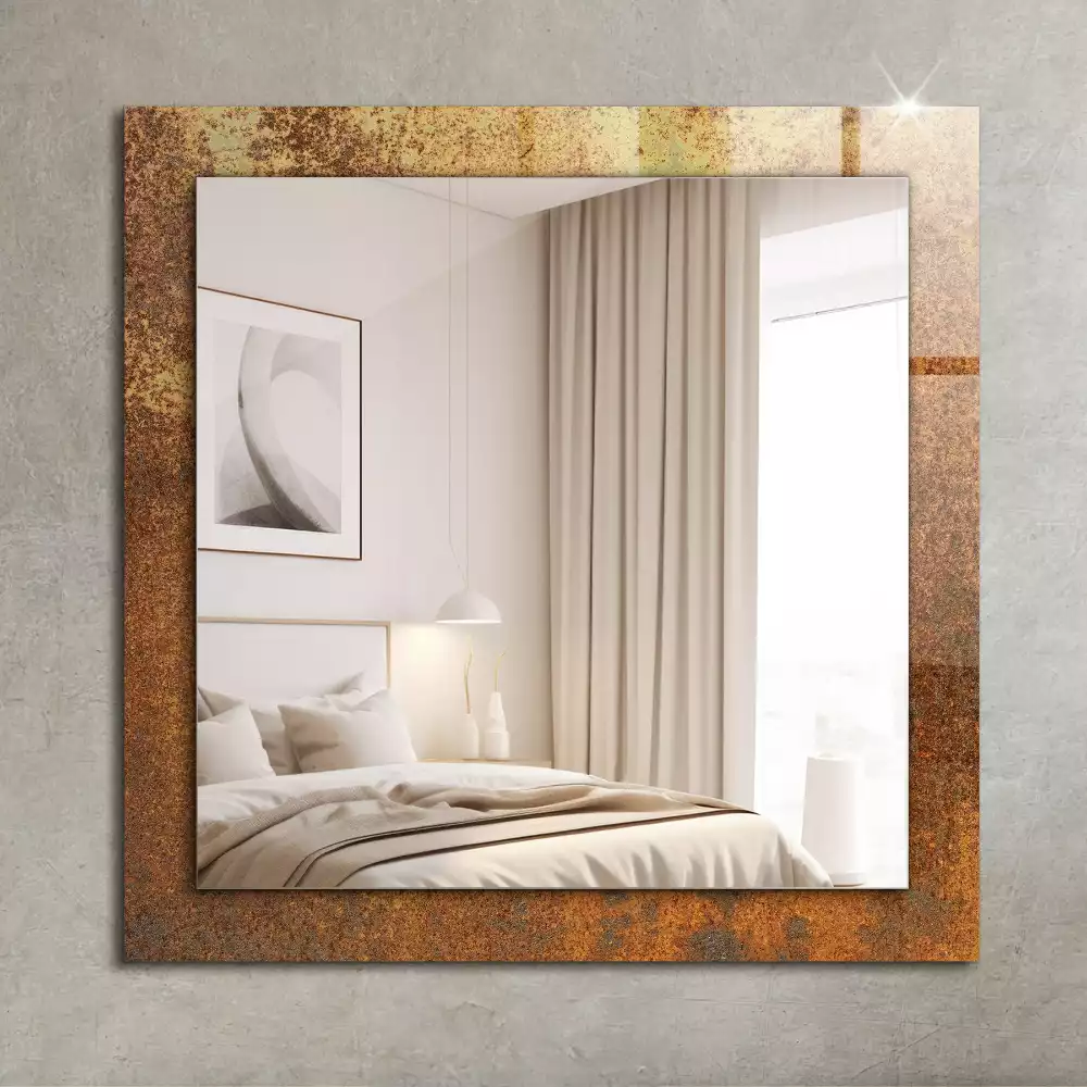 Oglindă decorativă de perete dreptunghiulară cu aspect de tablă ruginită