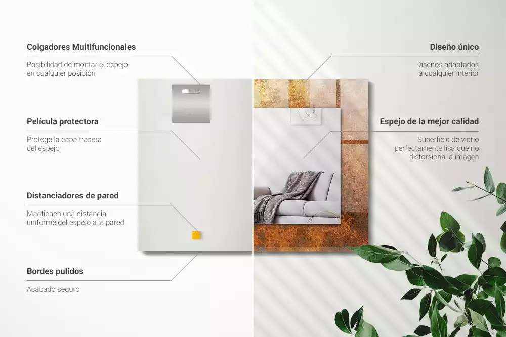 Oglindă decorativă de perete dreptunghiulară cu aspect de tablă ruginită