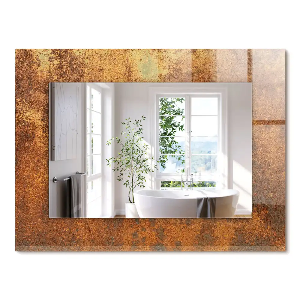 Oglindă decorativă de perete dreptunghiulară cu aspect de tablă ruginită