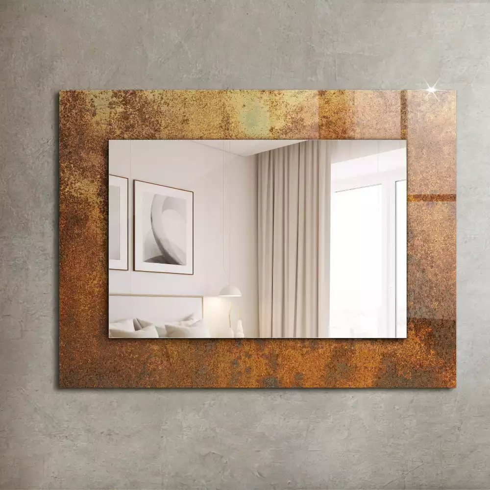Oglindă decorativă de perete dreptunghiulară cu aspect de tablă ruginită