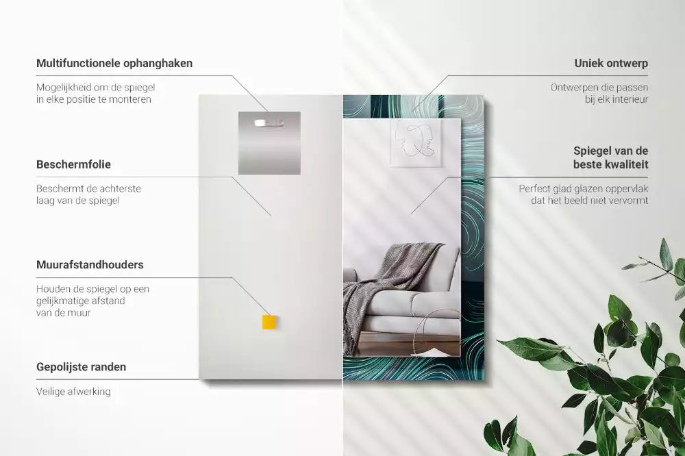 Oglindă dreptunghiulară cu ramă imprimată cu linii abstracte