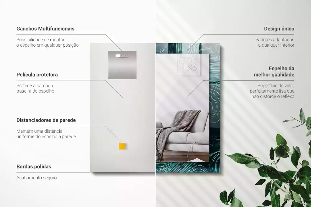 Oglindă dreptunghiulară cu ramă imprimată cu linii abstracte