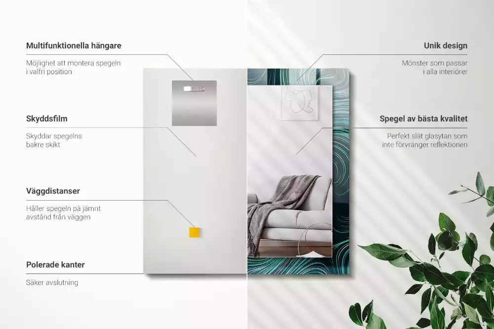 Oglindă dreptunghiulară cu ramă imprimată cu linii abstracte
