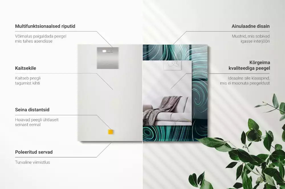 Oglindă dreptunghiulară cu ramă imprimată cu linii abstracte