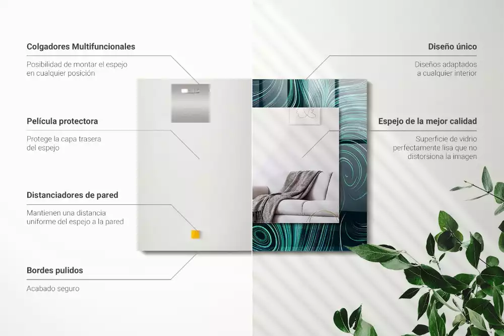 Oglindă dreptunghiulară cu ramă imprimată cu linii abstracte