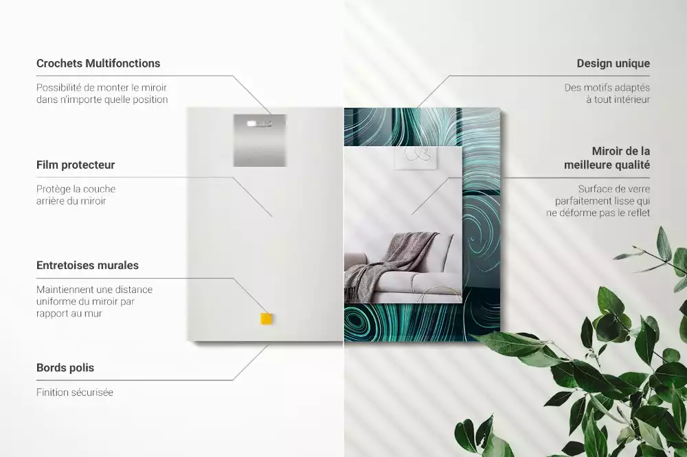 Oglindă dreptunghiulară cu ramă imprimată cu linii abstracte