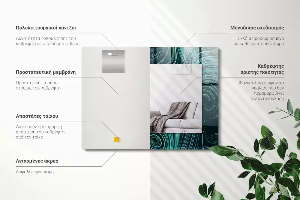Oglindă dreptunghiulară cu ramă imprimată cu linii abstracte
