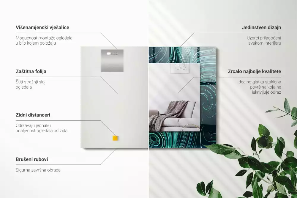 Oglindă dreptunghiulară cu ramă imprimată cu linii abstracte