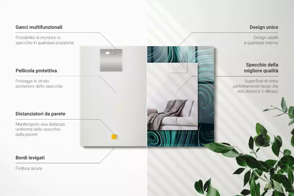 Oglindă dreptunghiulară cu ramă imprimată cu linii abstracte