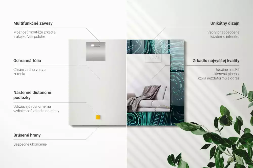 Oglindă dreptunghiulară cu ramă imprimată cu linii abstracte