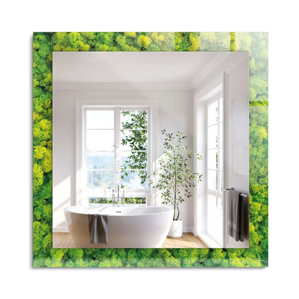 Oglindă dreptunghiulară cu decor din mușchi verde