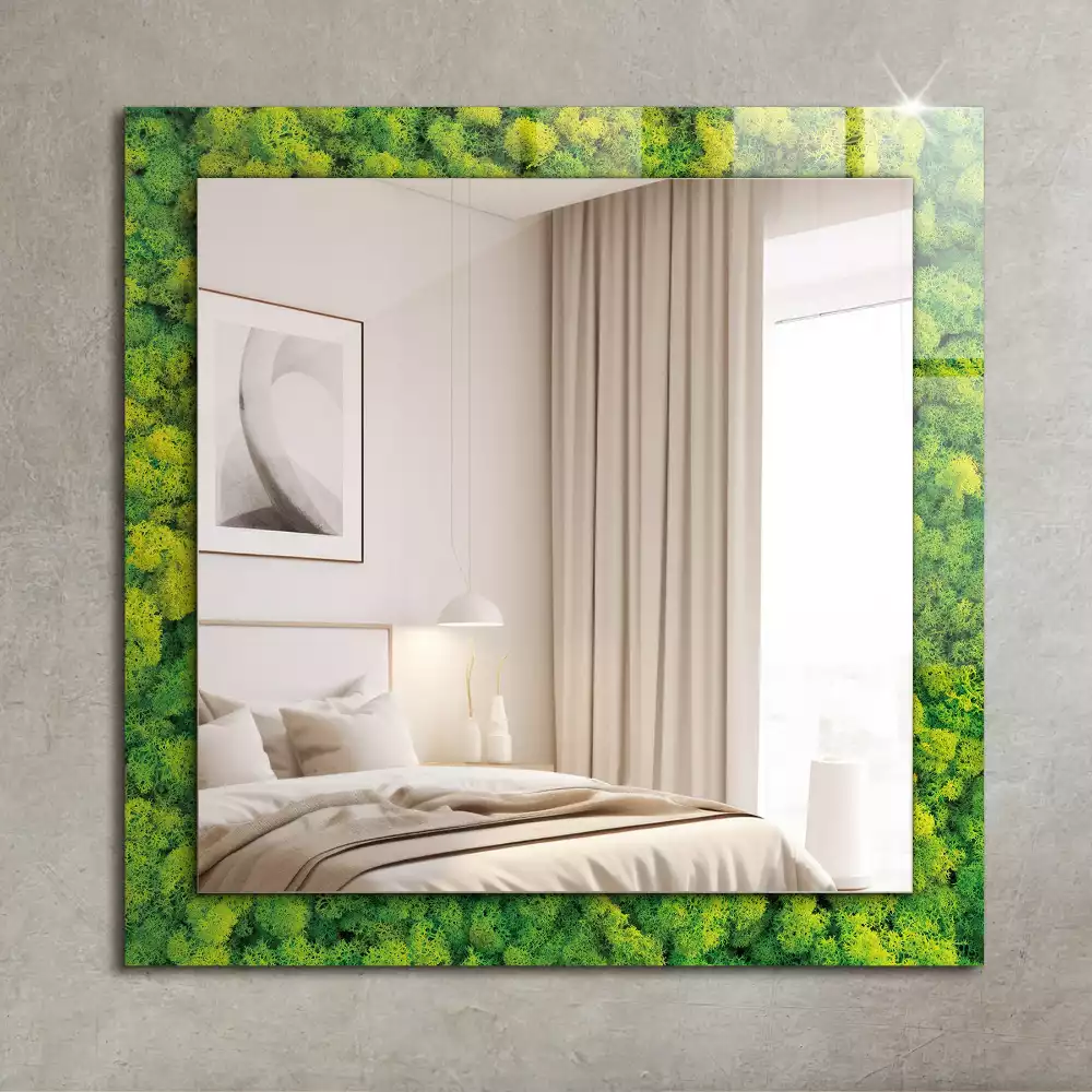 Oglindă dreptunghiulară cu decor din mușchi verde