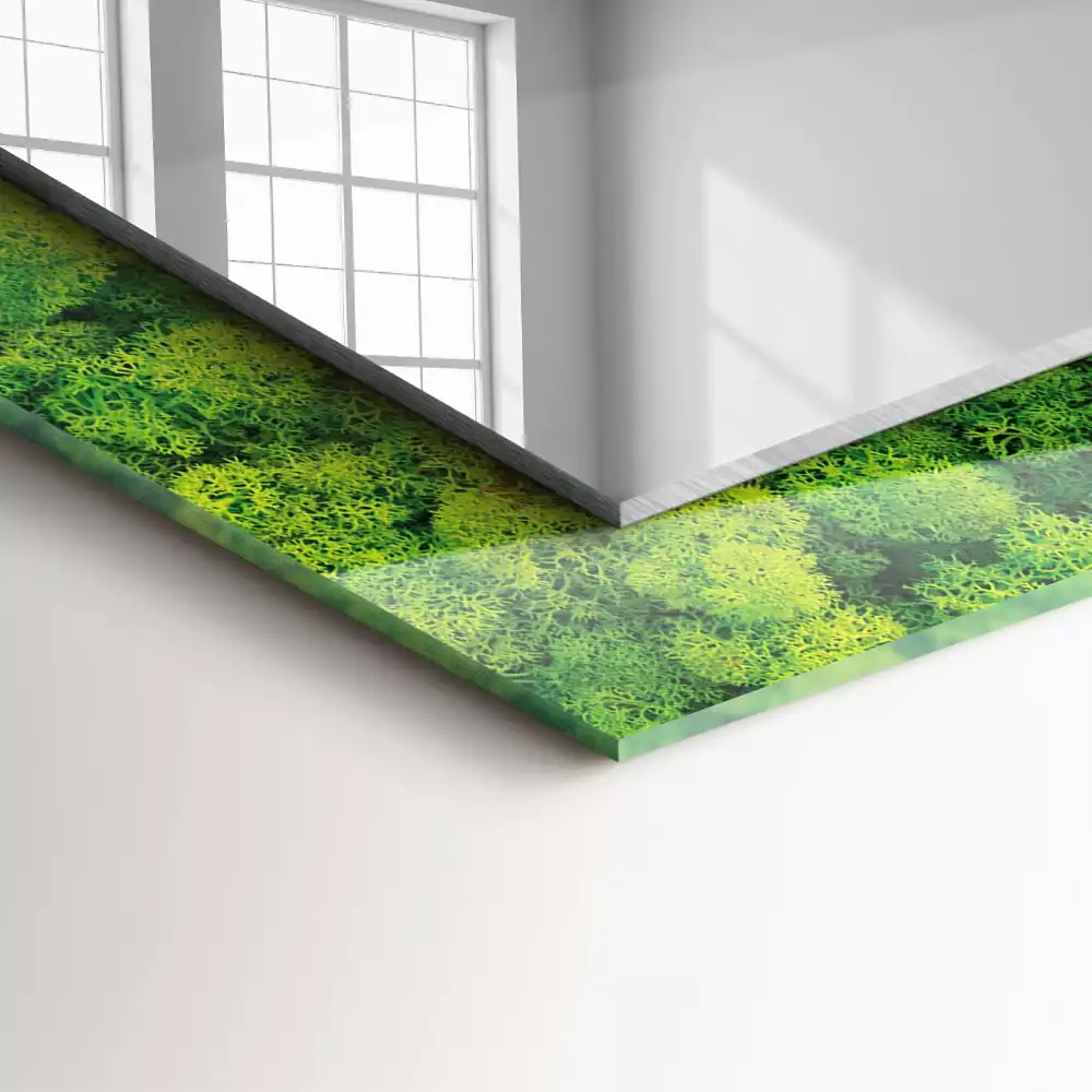 Oglindă dreptunghiulară cu decor din mușchi verde