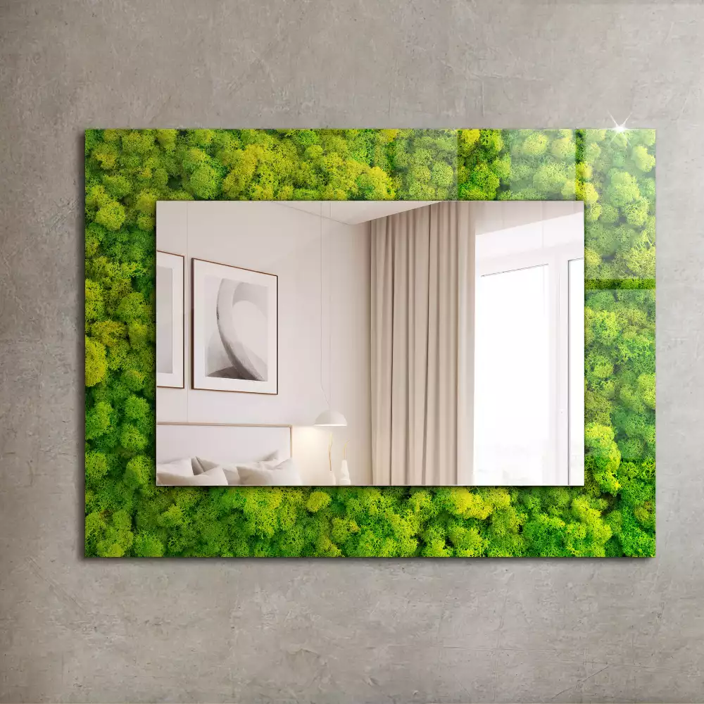 Oglindă dreptunghiulară cu decor din mușchi verde