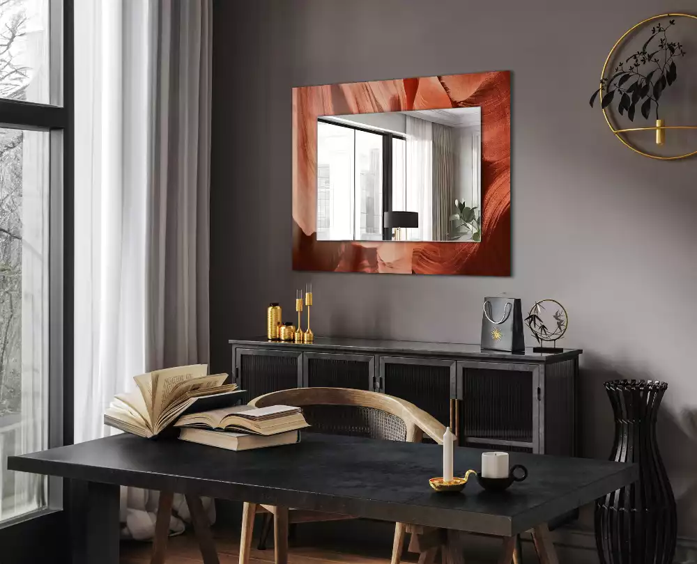 Oglindă dreptunghiulară decorativă cu imprimeu roci din deșert