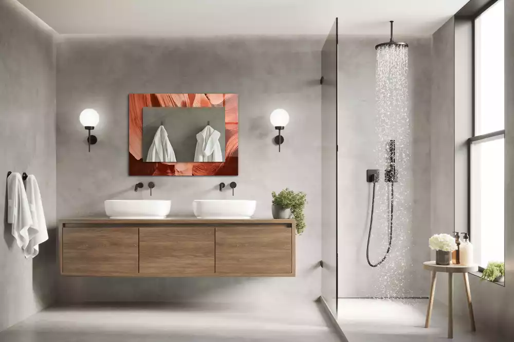 Oglindă dreptunghiulară decorativă cu imprimeu roci din deșert