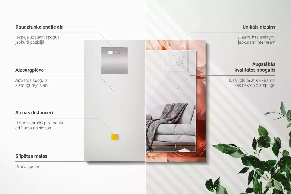 Oglindă dreptunghiulară decorativă cu imprimeu roci din deșert