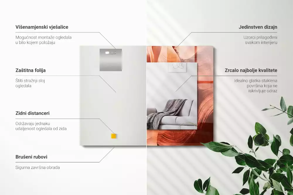 Oglindă dreptunghiulară decorativă cu imprimeu roci din deșert