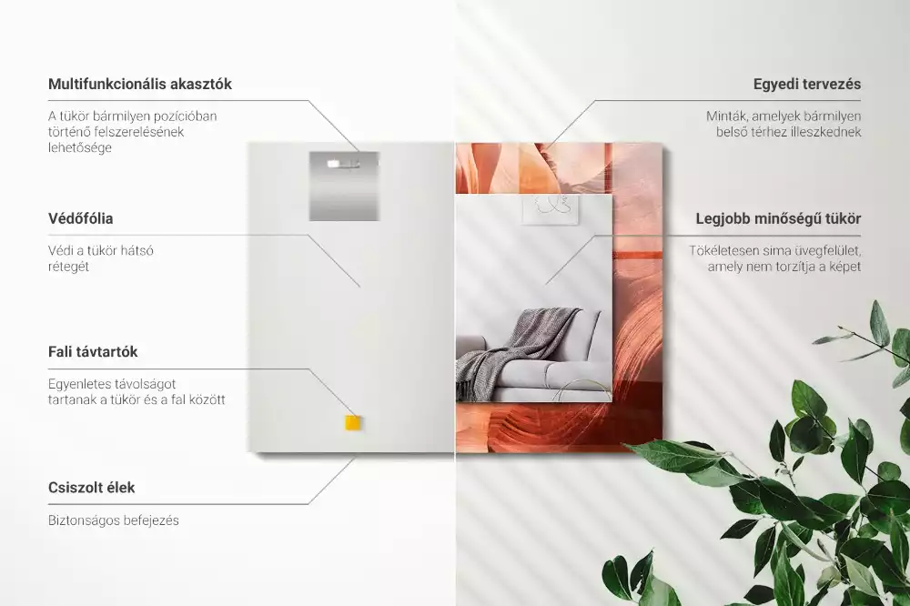 Oglindă dreptunghiulară decorativă cu imprimeu roci din deșert