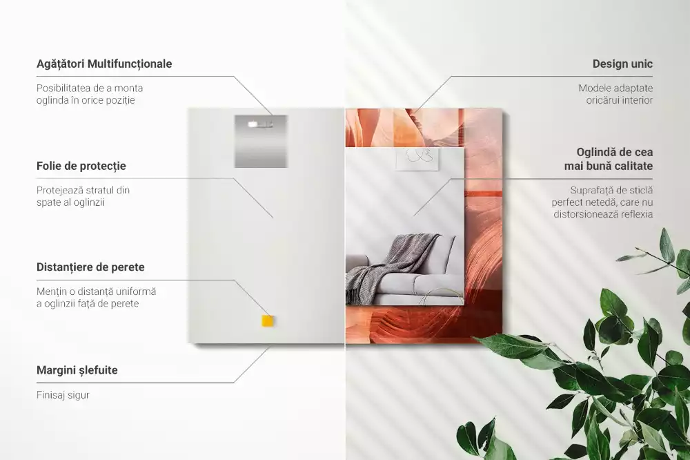 Oglindă dreptunghiulară decorativă cu imprimeu roci din deșert