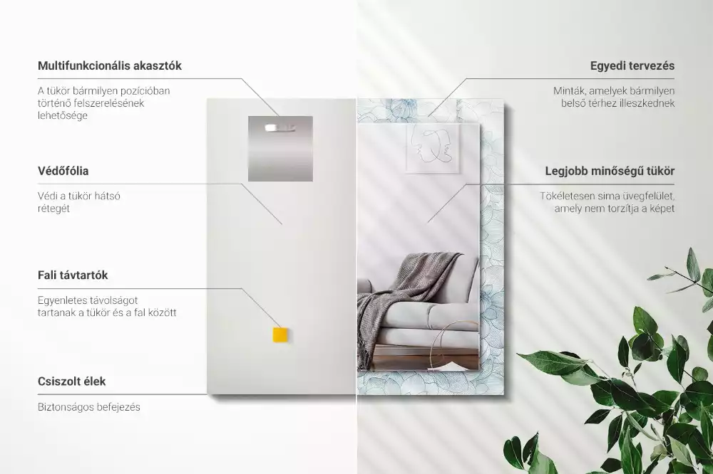 Oglindă dreptunghiulară cu imprimeu cu flori albastre
