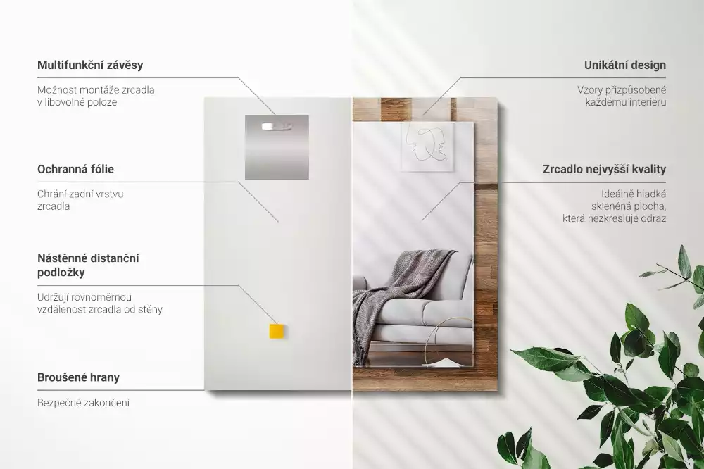 Oglindă dreptunghiulară cu ramă imprimată cu model de panouri din lemn
