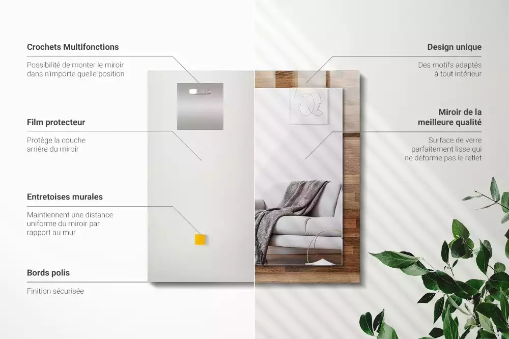 Oglindă dreptunghiulară cu ramă imprimată cu model de panouri din lemn