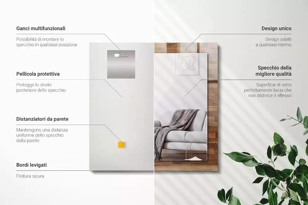 Oglindă dreptunghiulară cu ramă imprimată cu model de panouri din lemn