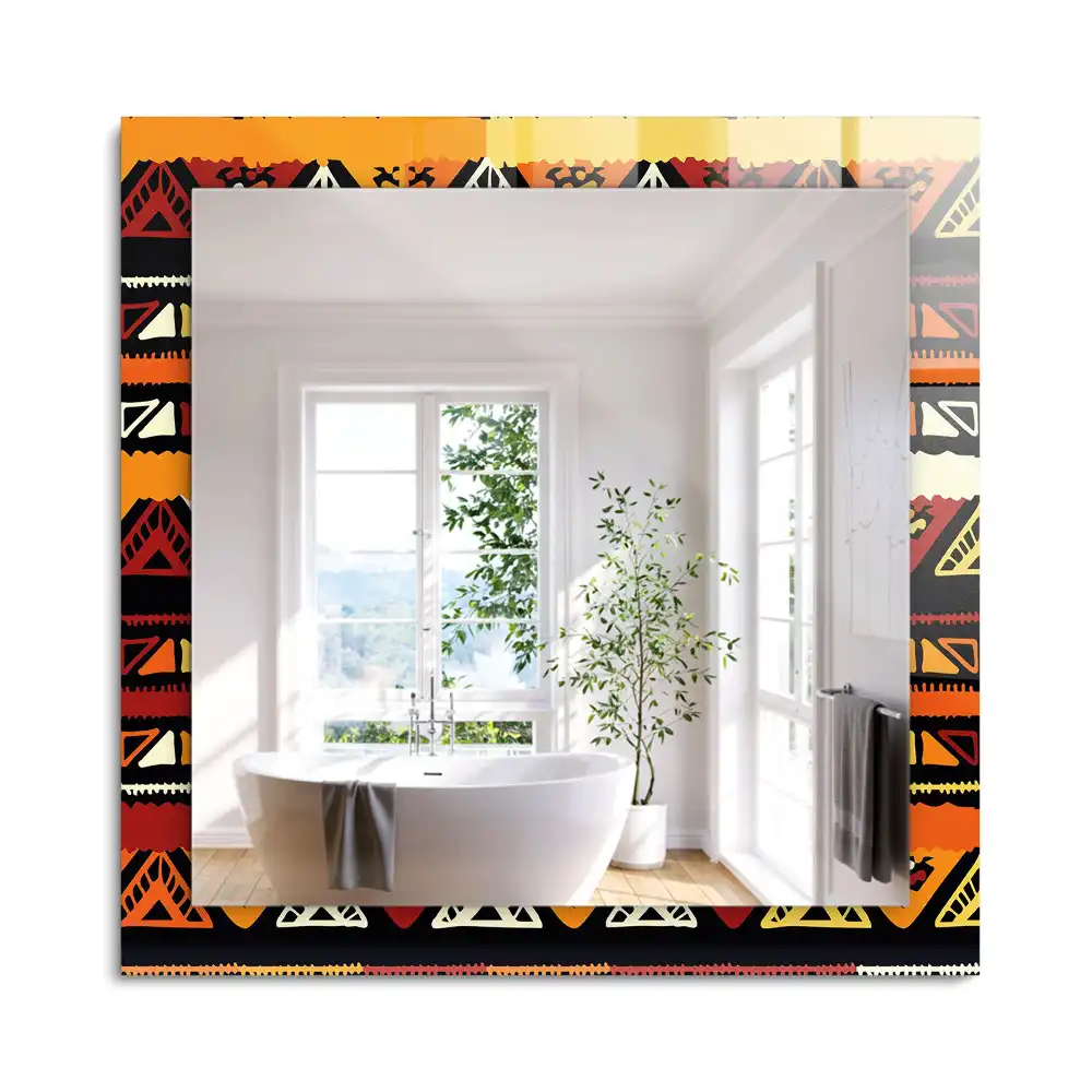 Oglindă dreptunghiulară cu decor etnic colorat