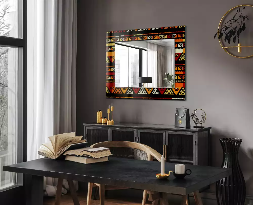 Oglindă dreptunghiulară cu decor etnic colorat