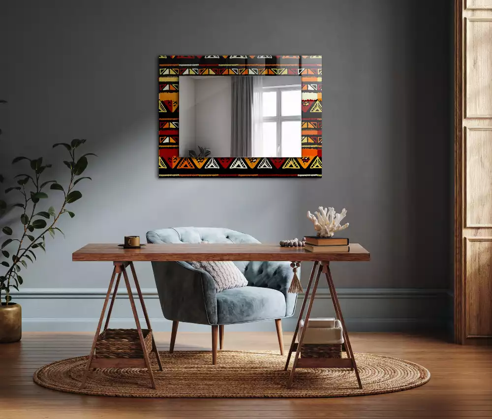 Oglindă dreptunghiulară cu decor etnic colorat