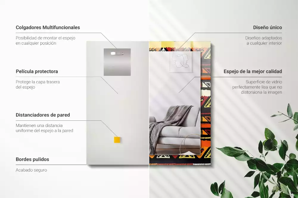 Oglindă dreptunghiulară cu decor etnic colorat