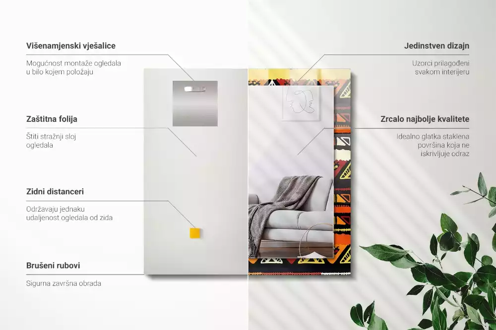 Oglindă dreptunghiulară cu decor etnic colorat