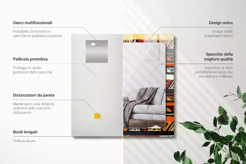 Oglindă dreptunghiulară cu decor etnic colorat