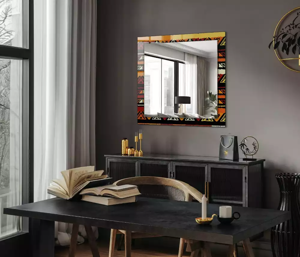 Oglindă dreptunghiulară cu decor etnic colorat