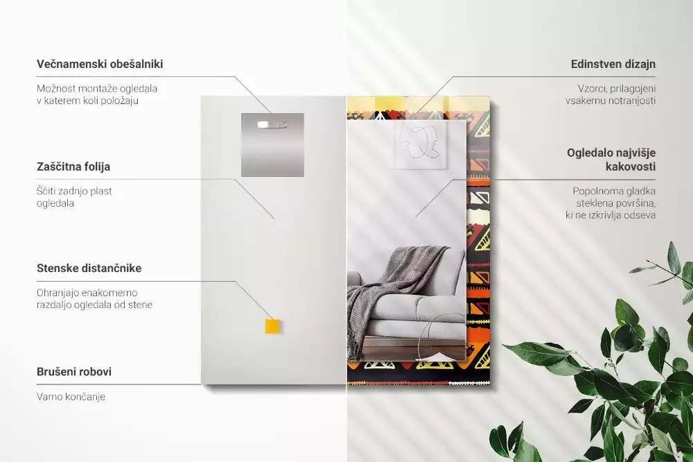Oglindă dreptunghiulară cu decor etnic colorat