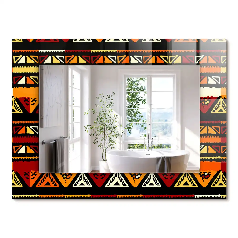 Oglindă dreptunghiulară cu decor etnic colorat