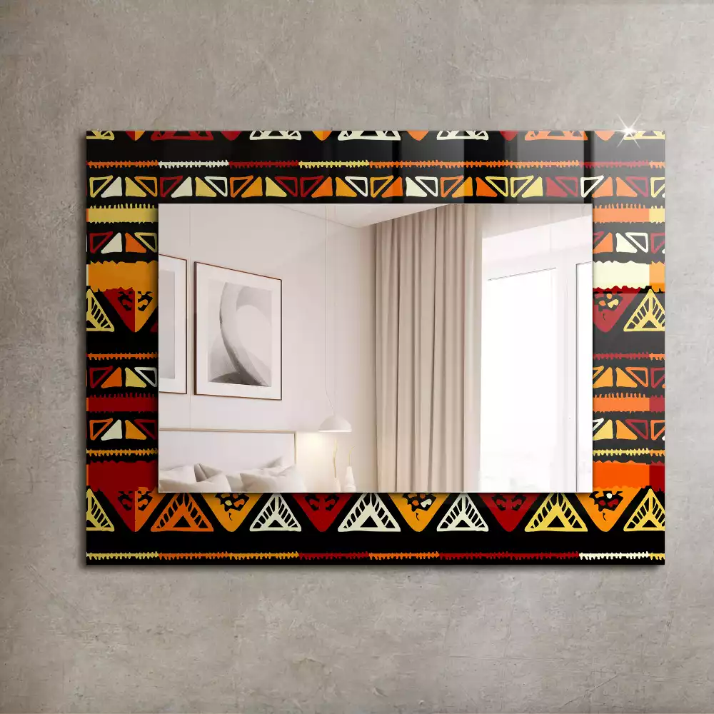 Oglindă dreptunghiulară cu decor etnic colorat