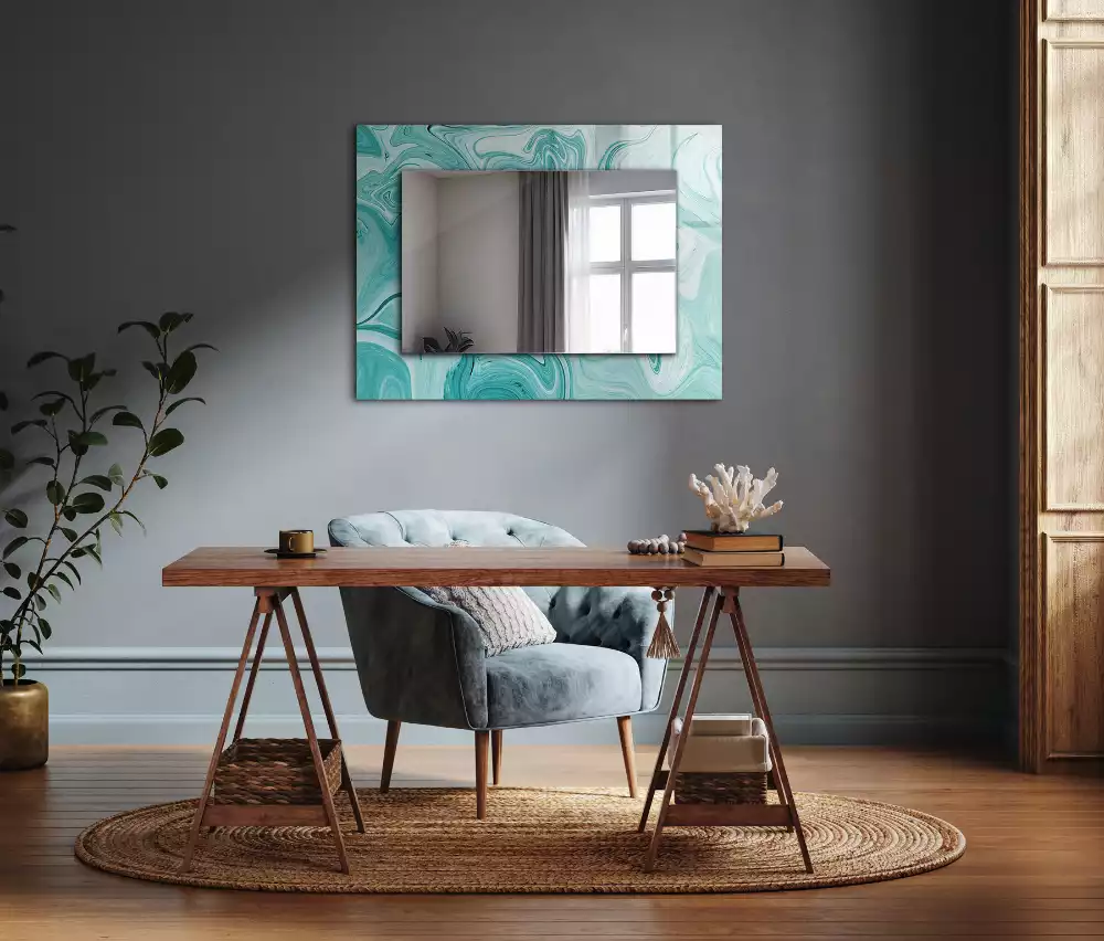 Oglindă decorativă de perete dreptunghiulară cu model abstract de marmură