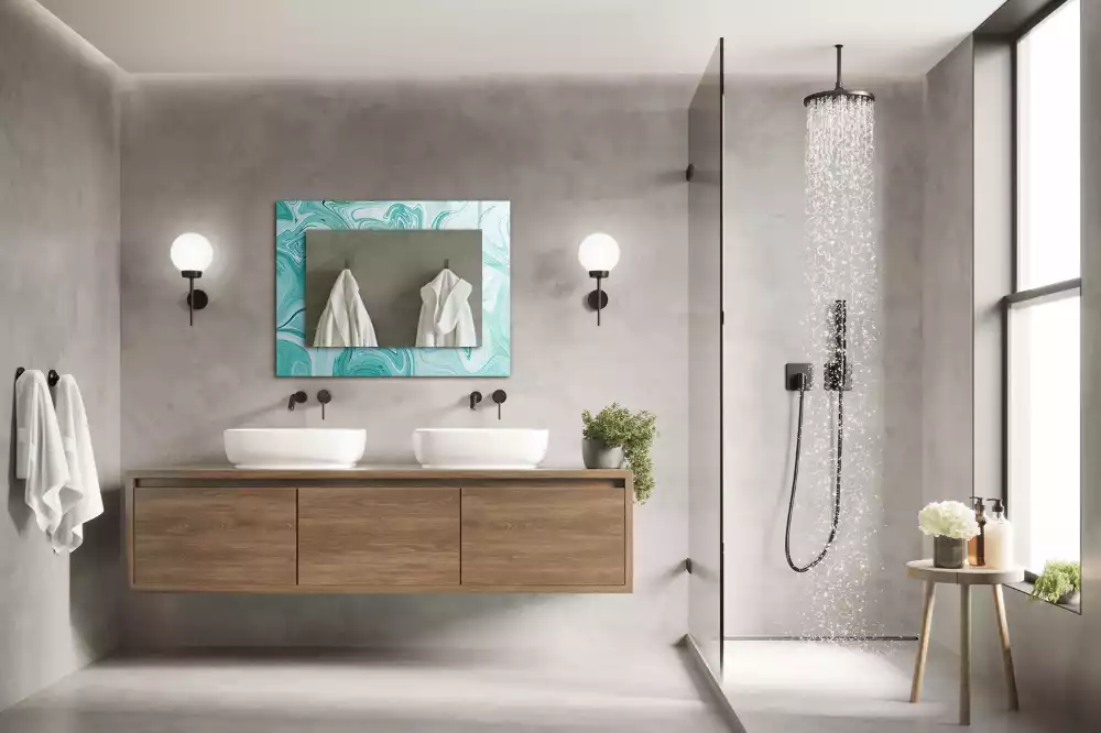Oglindă decorativă de perete dreptunghiulară cu model abstract de marmură