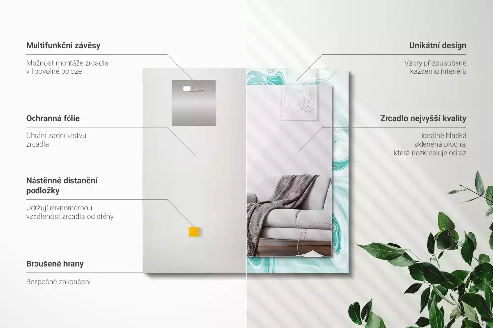 Oglindă decorativă de perete dreptunghiulară cu model abstract de marmură