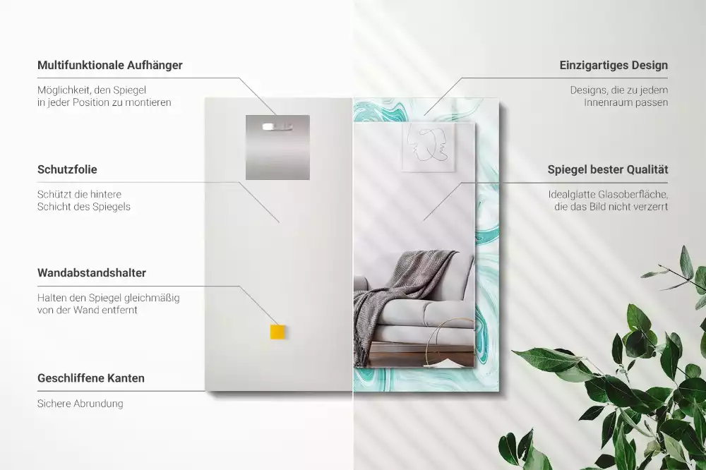 Oglindă decorativă de perete dreptunghiulară cu model abstract de marmură