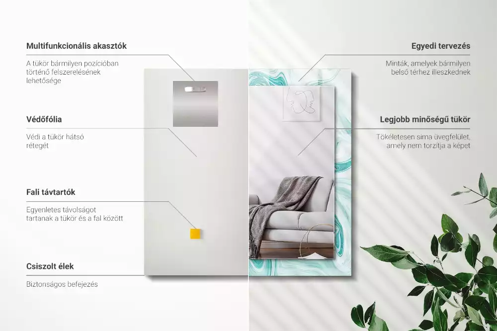 Oglindă decorativă de perete dreptunghiulară cu model abstract de marmură