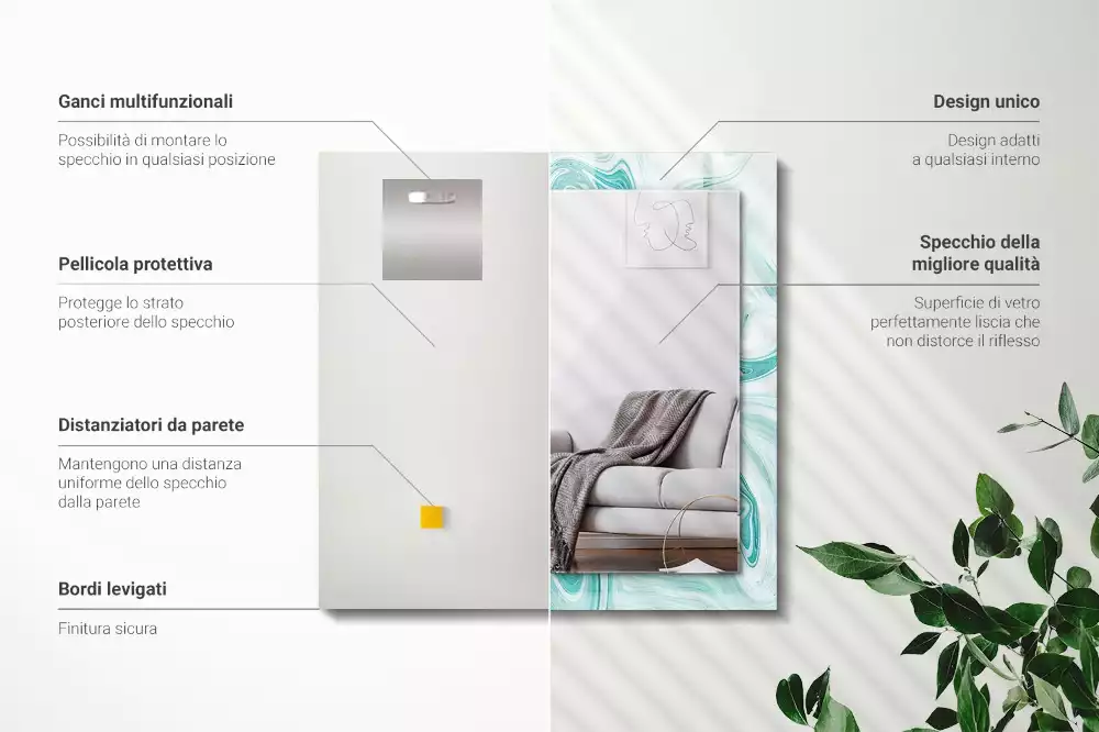 Oglindă decorativă de perete dreptunghiulară cu model abstract de marmură
