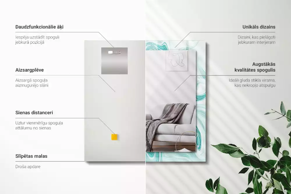 Oglindă decorativă de perete dreptunghiulară cu model abstract de marmură