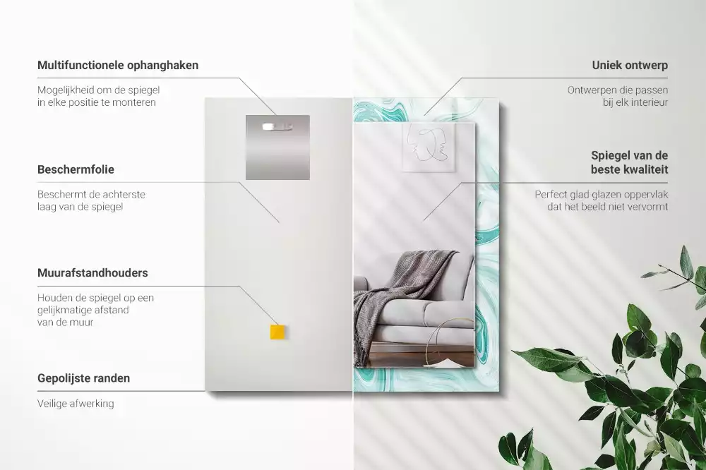 Oglindă decorativă de perete dreptunghiulară cu model abstract de marmură